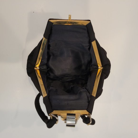 Vintage black peau de soie clutch opera bag with soft wrist strap. - Picture 2 of 6